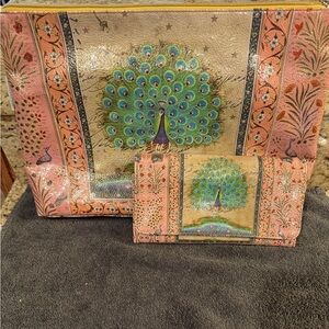 Peacock Art Print Bag and Wallet Set